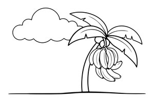 Bananas hanging in a big bunch on a banana tree – Tropical Fruits coloring page