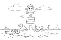 A lighthouse on a small island – Lighthouse coloring page
