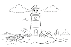 A lighthouse on a small island – Lighthouse coloring page