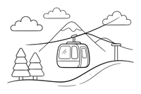A cable car going up the snowy mountain – Charming Ski Resort Place coloring page