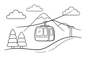 A cable car going up the snowy mountain – Charming Ski Resort Place coloring page