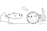 A pufferfish before and after puffing up – Fishes coloring page
