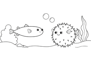 A pufferfish before and after puffing up – Fishes coloring page