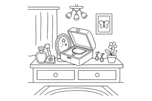 An open jewelry box with a necklace inside – Elegant Beauty & Accessories coloring page