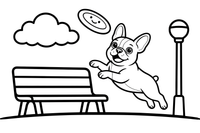 French bulldog catching a frisbee – Playful French Bulldog Dog coloring page