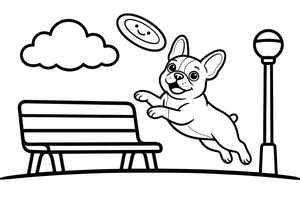 French bulldog catching a frisbee – Playful French Bulldog Dog coloring page