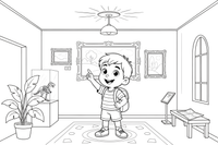 A child looking at a large painting in a gallery – Historic Museum Places coloring page