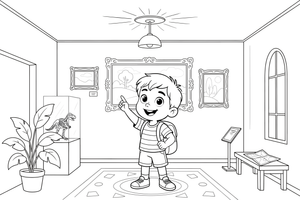 A child looking at a large painting in a gallery – Historic Museum Places coloring page