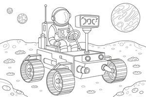 An astronaut driving a space rover – Space Rover Trails coloring page