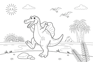 Spinosaurus stomping its feet – Spinosaurus Dinosaur in Nature coloring page