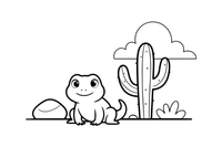A little lizard basking beside a cactus – Reptiles & Amphibians coloring page