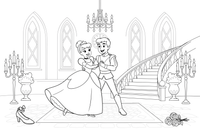 Cinderella and the prince smiling together happily – Charming Cinderella Story coloring page