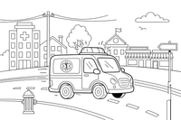 An ambulance driving fast with its lights on – Emergency Emergency Vehicles coloring page