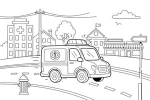 An ambulance driving fast with its lights on – Emergency Emergency Vehicles coloring page