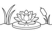 One big water lily flower open on a lily pad – Water Plants coloring page