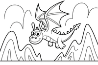 Dragon gliding between tall mountains – Dragon Magical Dragon Soaring coloring page