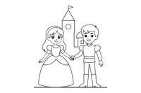 Cinderella and the prince smiling together happily – Charming Cinderella Story coloring page