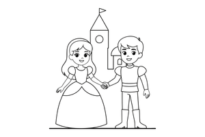 Cinderella and the prince smiling together happily – Charming Cinderella Story coloring page