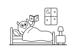 A monster reading a bedtime story under the blanket – Monsters coloring page