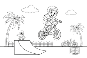 A BMX rider doing a jump off a ramp – All Sports coloring page