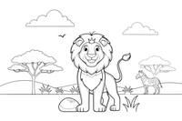 A lion standing proudly in the savanna – Lion Majesty coloring page