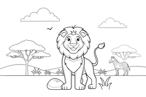A lion standing proudly in the savanna – Lion Majesty coloring page