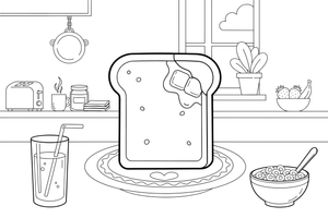 A slice of toast with a bite taken out – Classic Breakfast coloring page