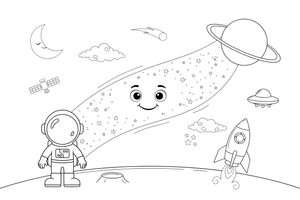 The Milky Way as a wide band of stars across the night sky – Exploring Space Objects coloring page
