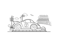 A race car with a big number on the door at the start line – Sports Cars coloring page