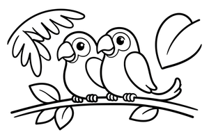 Two parrots sitting side by side – Parrot Bird coloring page