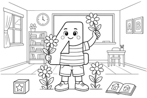 Number 4 with four flowers – Number 3 Learning coloring page