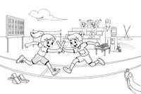 Children running a relay race passing a baton – Sports Day coloring page