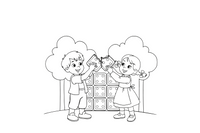 Hansel and Gretel nibbling a piece of the gingerbread wall – Hansel and Gretel Story coloring page