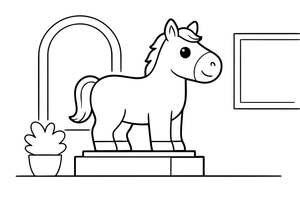 A sculpture of a horse on a stand – Historic Museum Places coloring page
