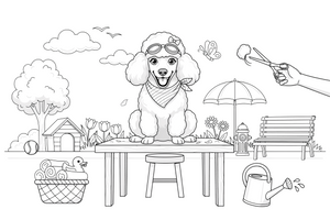 Poodle getting a haircut at the groomer – Poodle Dog Outdoor Fun coloring page