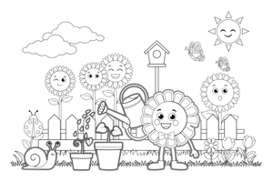 Marigold flowers in a watering can – Marigold Flower Garden coloring page