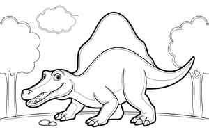 Spinosaurus hunting in the forest – Spinosaurus Dinosaur in Nature coloring page