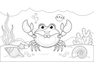 A crab on the sea floor with shells – Crabs coloring page