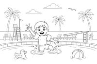 A kid wearing arm floaties in the pool – Dynamic Swimming Swimmers coloring page