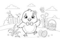 A fluffy little chick – Easter Bunny and Eggs coloring page