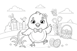 A fluffy little chick – Easter Bunny and Eggs coloring page