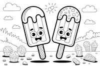 Two popsicles on sticks side by side – Frozen Treats Ice Cream coloring page