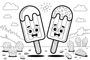 Two popsicles on sticks side by side – Frozen Treats Ice Cream coloring page