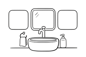 A bathroom sink with a tap and a mirror above it – Bathroom Things coloring page