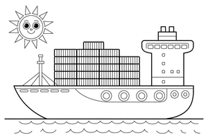 A big cargo ship stacked with containers – Water Watercraft coloring page
