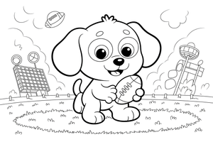 A puppy holding a small football – American Football coloring page
