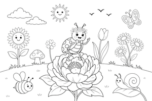 Peony a ladybug on a petal – Peony Flower Display coloring page