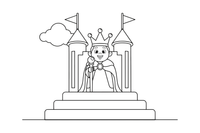A king holding a scepter, standing at the top of the palace steps – Enchanted Magic Folk Fairytale Characters coloring page
