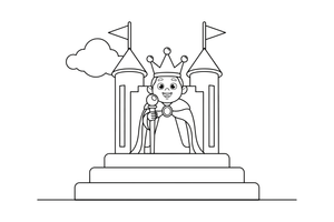 A king holding a scepter, standing at the top of the palace steps – Enchanted Magic Folk Fairytale Characters coloring page