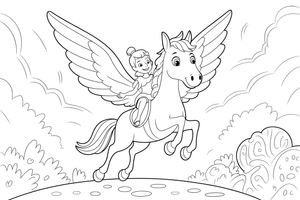 Pegasus a fairy riding on a pegasus – Pegasus Magical Flight coloring page